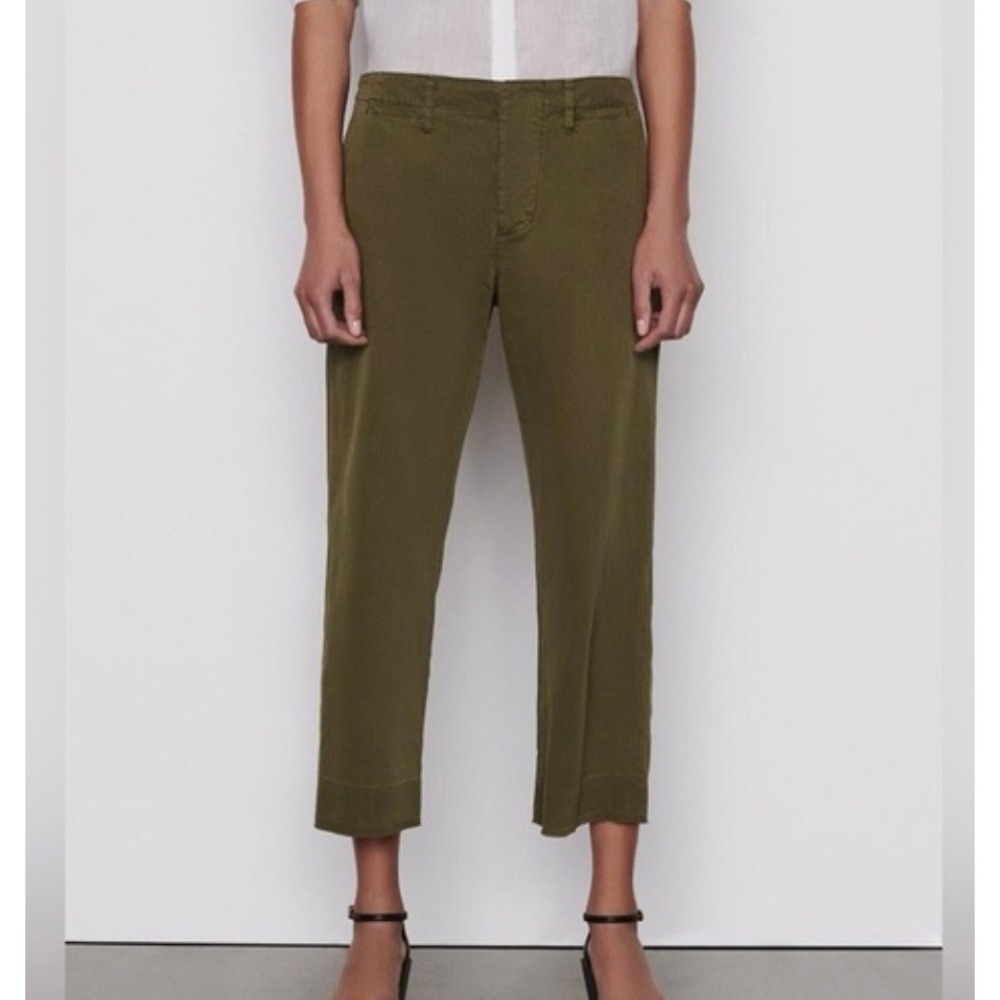 FRAME Le Tomboy Trouser Women 32 Washed Moss Green Raw Hem Cropped LTBTRRH586